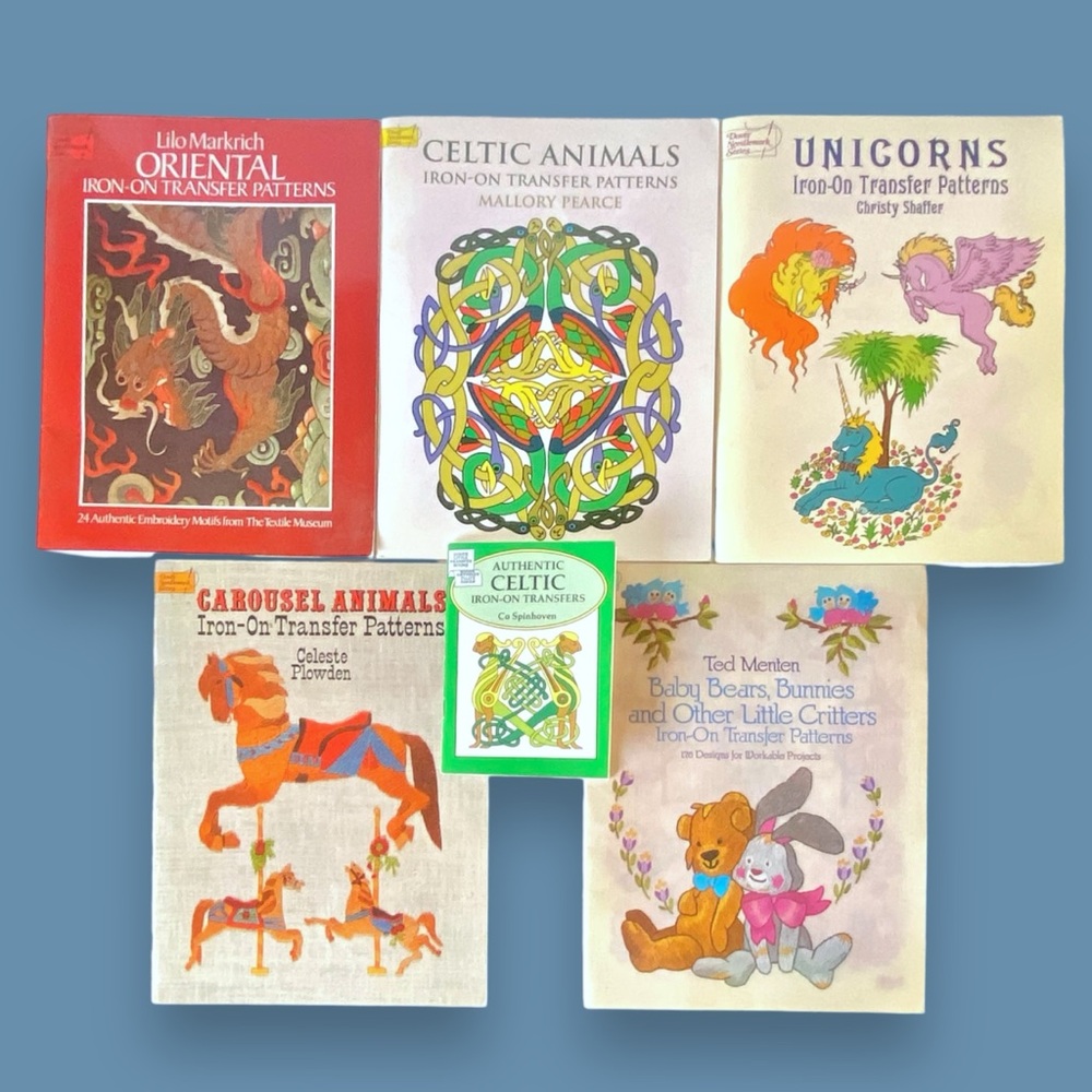 Set of 6 Vintage Iron On Transfer Patterns Books Celtic Oriental Carousel Animal